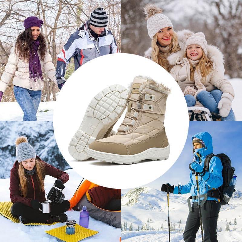 image:imageziitop Bottes Femme Hiver Bottines Tige Impermable Doublure Chaude Bottines Confortable Antidrapantes Outdoor Boots dhiverBeige