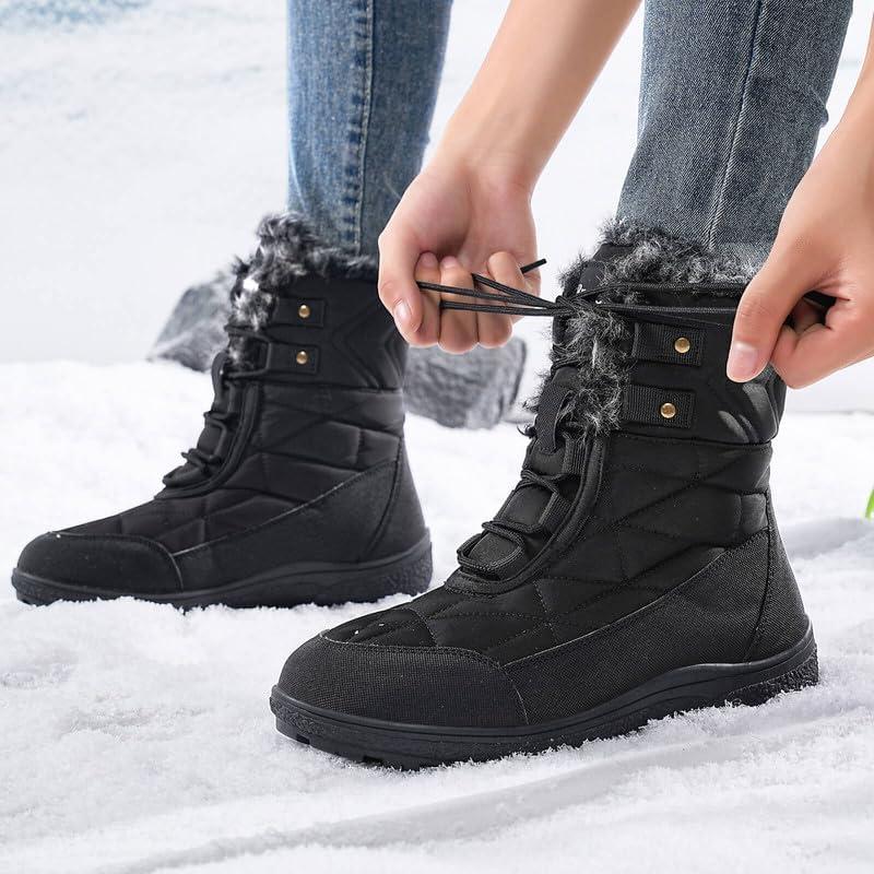 image:imageziitop Bottes Femme Hiver Bottines Tige Impermable Doublure Chaude Bottines Confortable Antidrapantes Outdoor Boots dhiverNoir