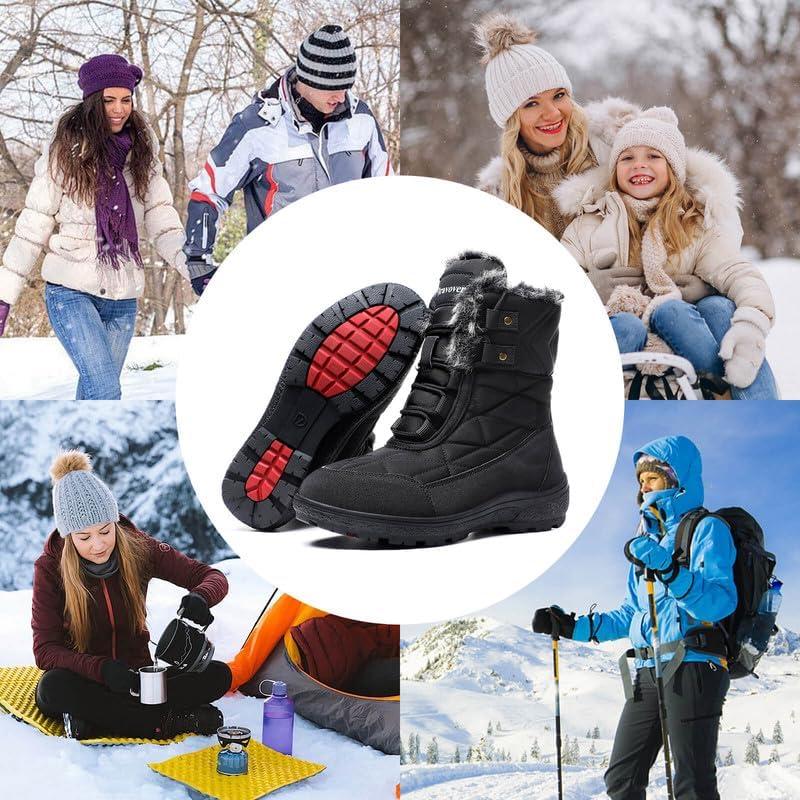 image:imageziitop Bottes Femme Hiver Bottines Tige Impermable Doublure Chaude Bottines Confortable Antidrapantes Outdoor Boots dhiverNoir