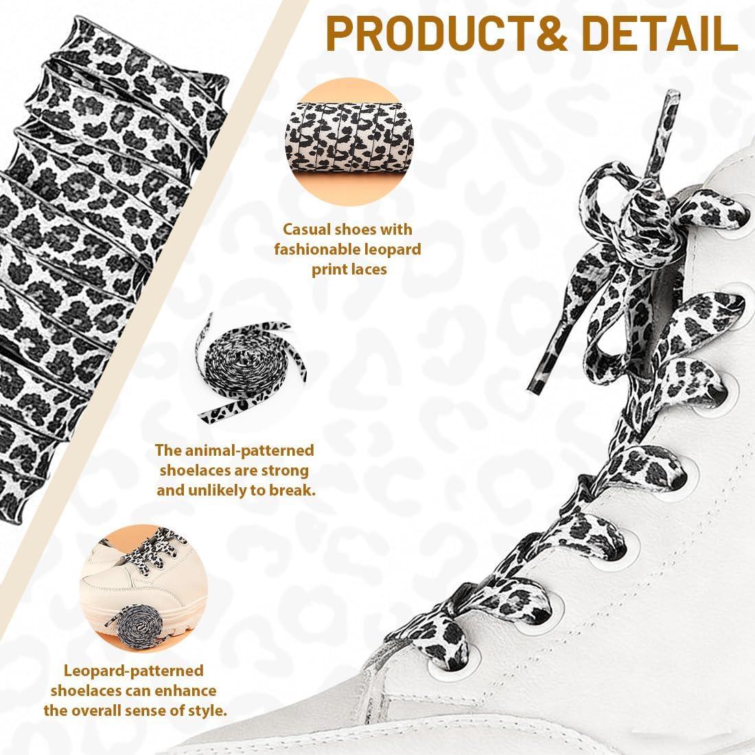 image:image2 paires Lacets Lopard Noir Blanc lacets plats motif leopard pour baskets chaussures femme homme lacets mode imprim pour sneakers accessoiresNoir et blanc