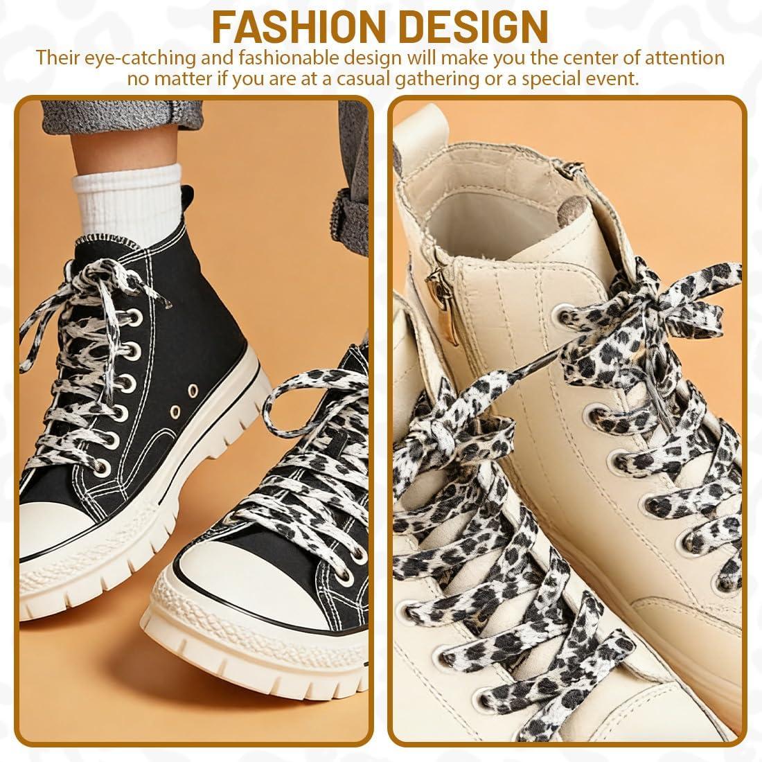 image:image2 paires Lacets Lopard Noir Blanc lacets plats motif leopard pour baskets chaussures femme homme lacets mode imprim pour sneakers accessoiresNoir et blanc
