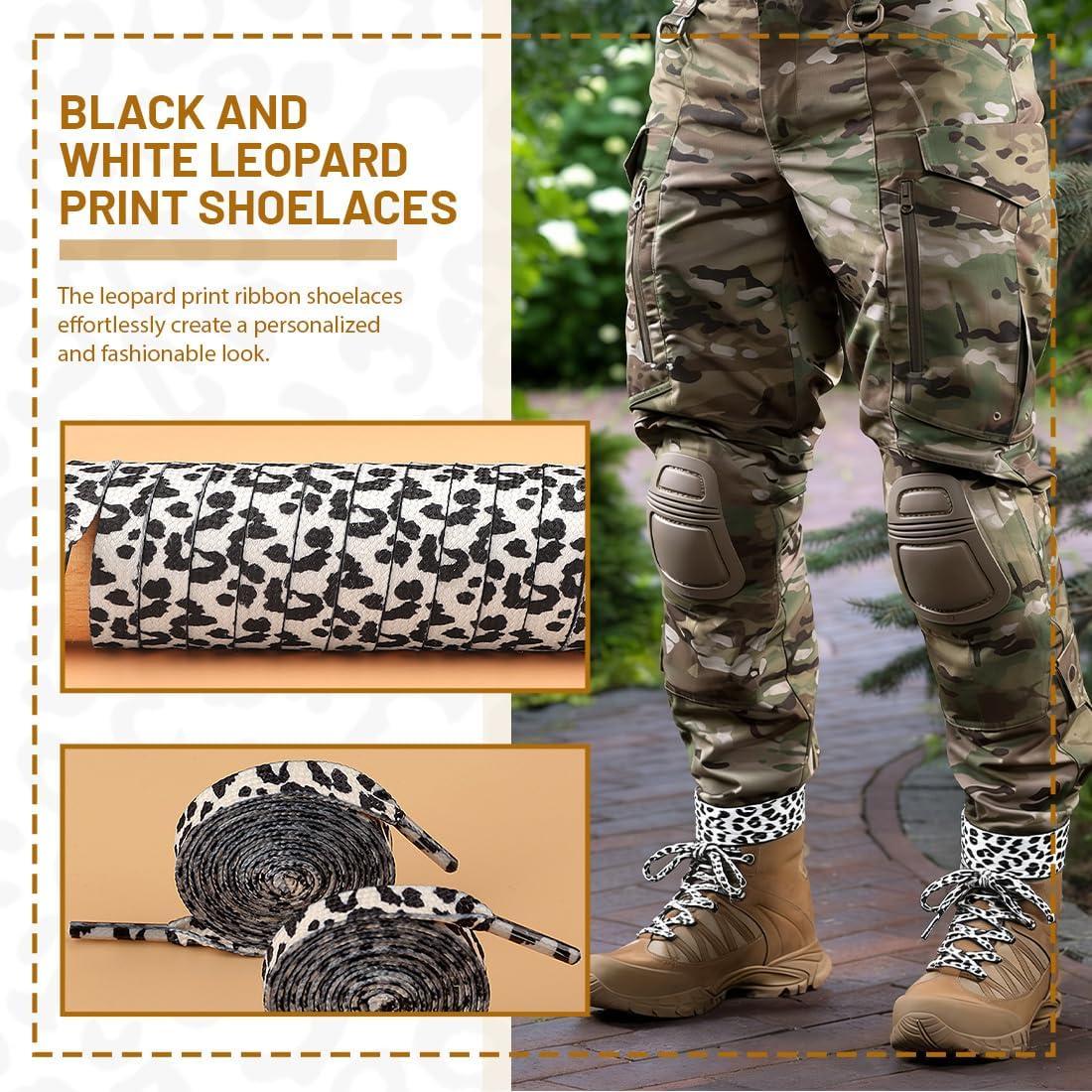 image:image2 paires Lacets Lopard Noir Blanc lacets plats motif leopard pour baskets chaussures femme homme lacets mode imprim pour sneakers accessoiresNoir et blanc