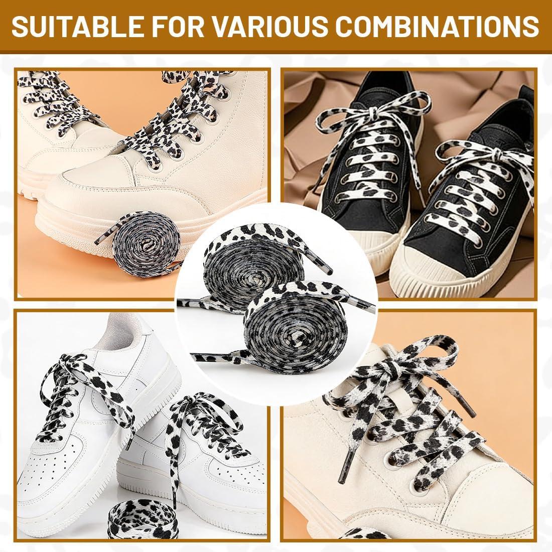 image:image2 paires Lacets Lopard Noir Blanc lacets plats motif leopard pour baskets chaussures femme homme lacets mode imprim pour sneakers accessoiresNoir et blanc