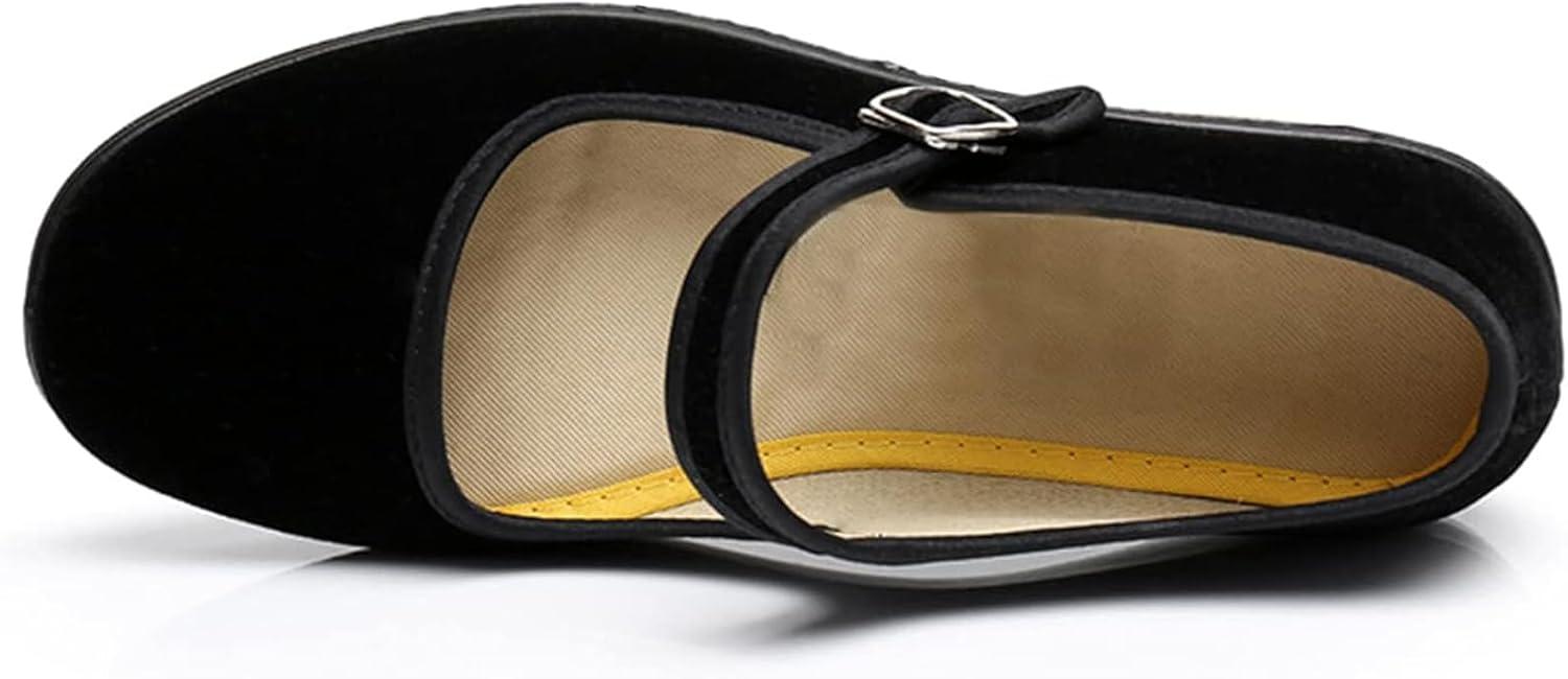 image:imageAioTio Velours Chaussures Mary Janes Femme Chaussons Ballerine Femme Chaussure Plate Femme Souples Semelle en Caoutchouc Antidrapant Chaussure Chinoise Femme avec Doublure en Coton ConfortableNoir