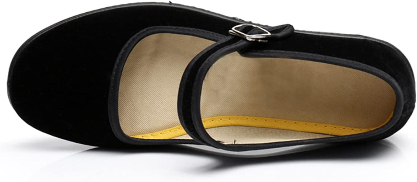 image:imageAioTio Velours Chaussures Mary Janes Femme Chaussons Ballerine Femme Chaussure Plate Femme Souples Semelle en Caoutchouc Antidrapant Chaussure Chinoise Femme avec Doublure en Coton ConfortableNoir