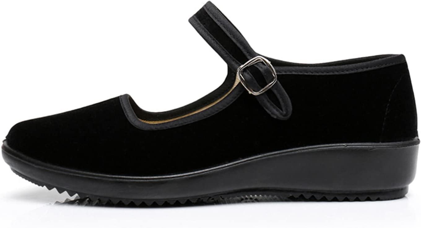 image:imageAioTio Velours Chaussures Mary Janes Femme Chaussons Ballerine Femme Chaussure Plate Femme Souples Semelle en Caoutchouc Antidrapant Chaussure Chinoise Femme avec Doublure en Coton ConfortableNoir