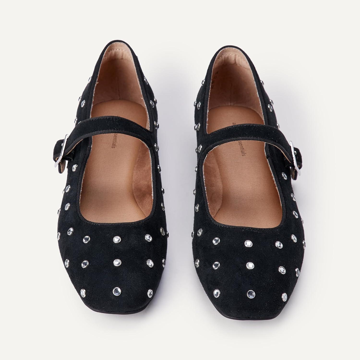image:imageAmazon Essentials Femme Chaussures de Danse Plates pour Le Ballet Mary JaneSudine Noire Cristaux