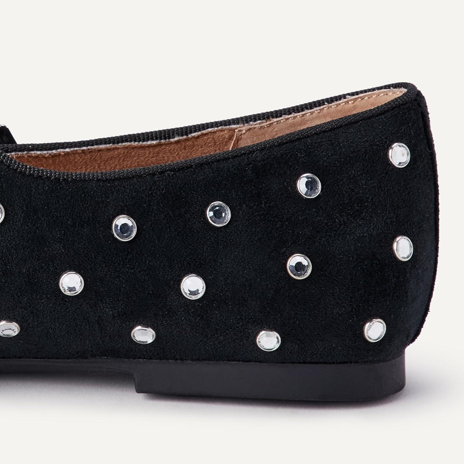 image:imageAmazon Essentials Femme Chaussures de Danse Plates pour Le Ballet Mary JaneSudine Noire Cristaux