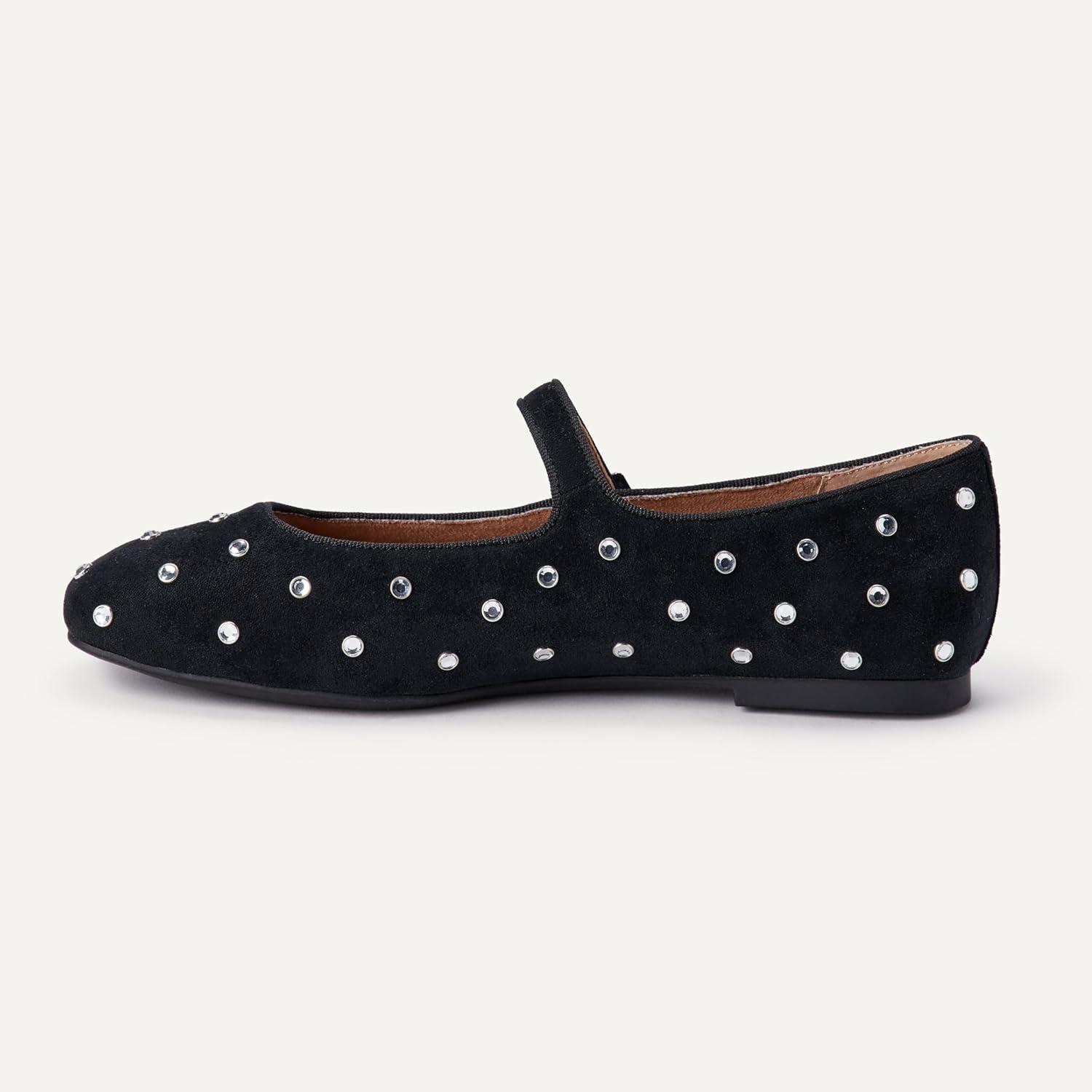 image:imageAmazon Essentials Femme Chaussures de Danse Plates pour Le Ballet Mary JaneSudine Noire Cristaux
