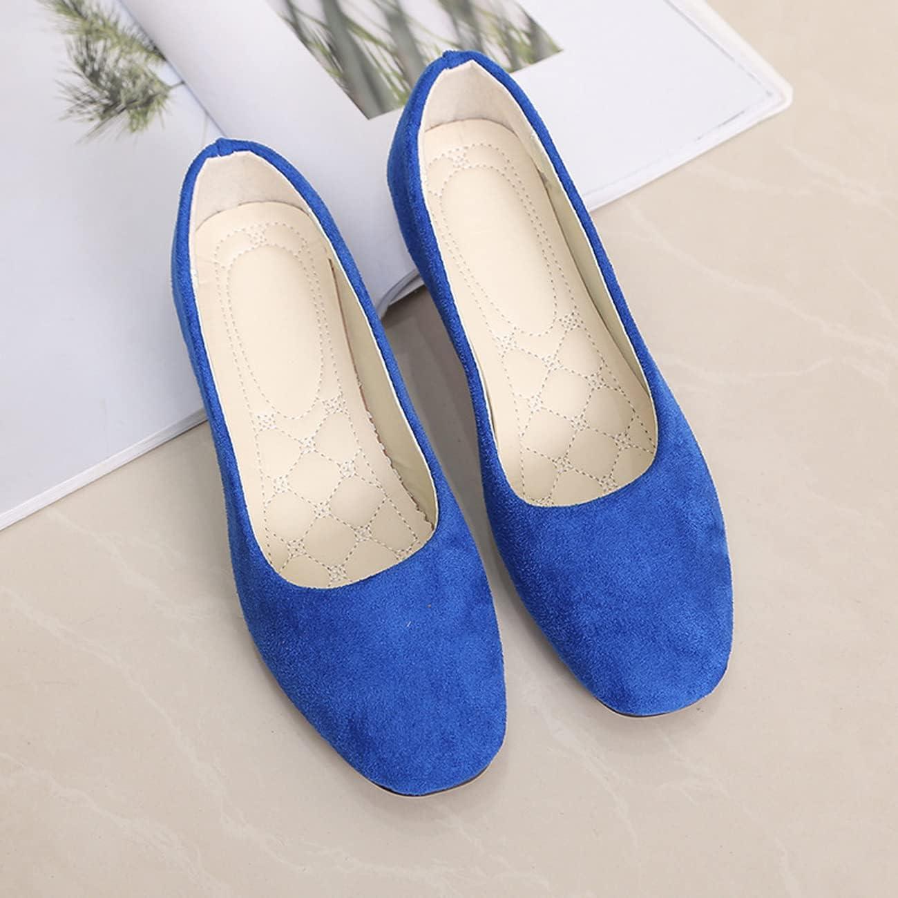 image:imageBallerines plates dcontractes bout carr pour femme lgantes enfiler Couleur unie Tendance Couleur unie Chaussures plates confortables pour le bureau et la conduiteBleu