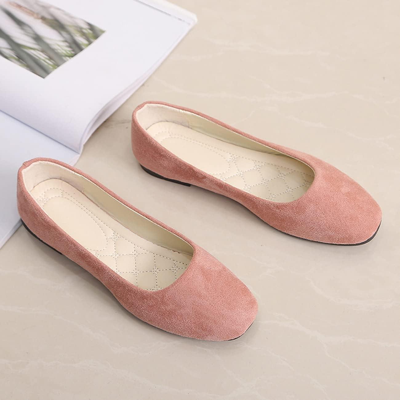 image:imageBallerines plates dcontractes bout carr pour femme lgantes enfiler Couleur unie Tendance Couleur unie Chaussures plates confortables pour le bureau et la conduiteRose