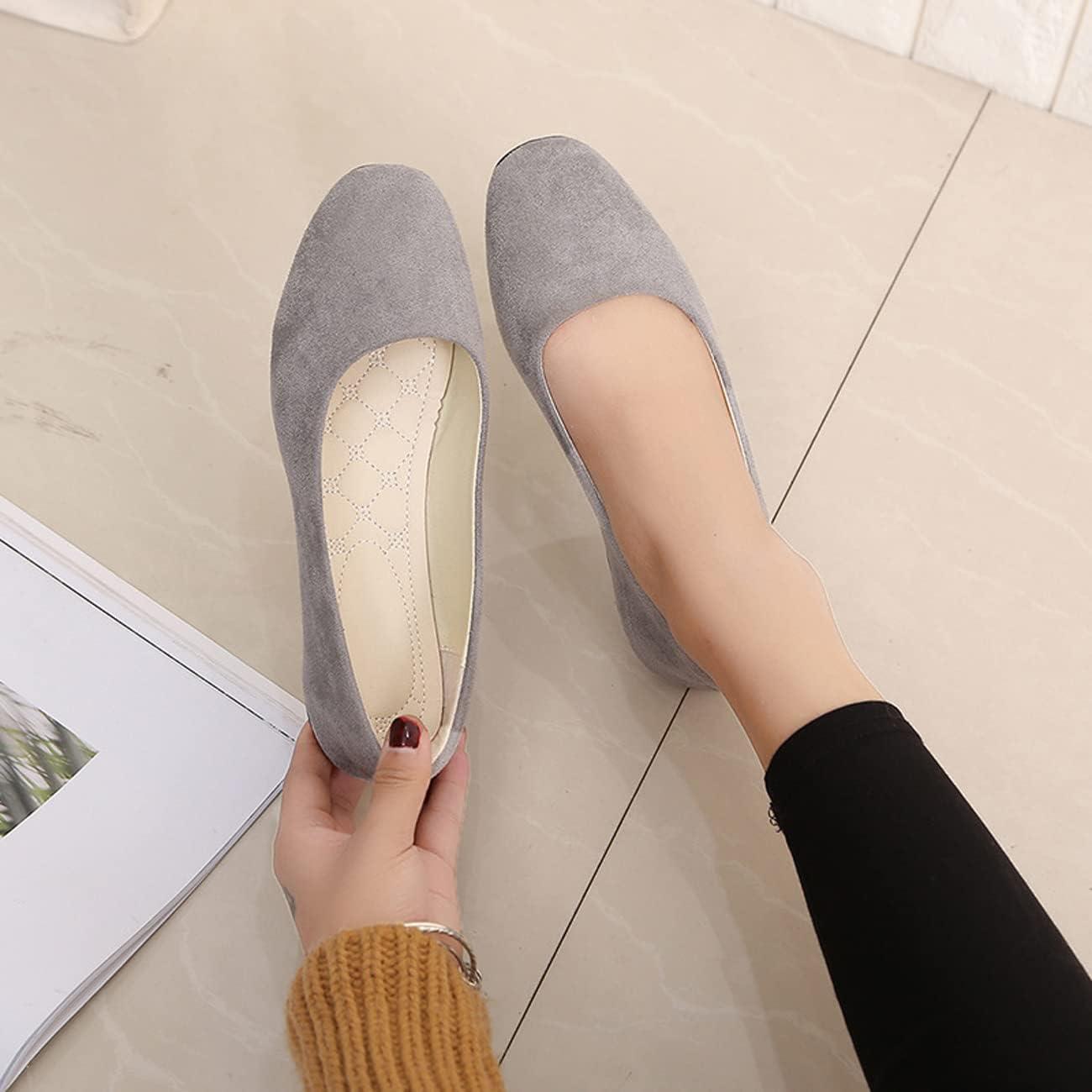 image:imageBallerines plates dcontractes bout carr pour femme lgantes enfiler Couleur unie Tendance Couleur unie Chaussures plates confortables pour le bureau et la conduiteGris