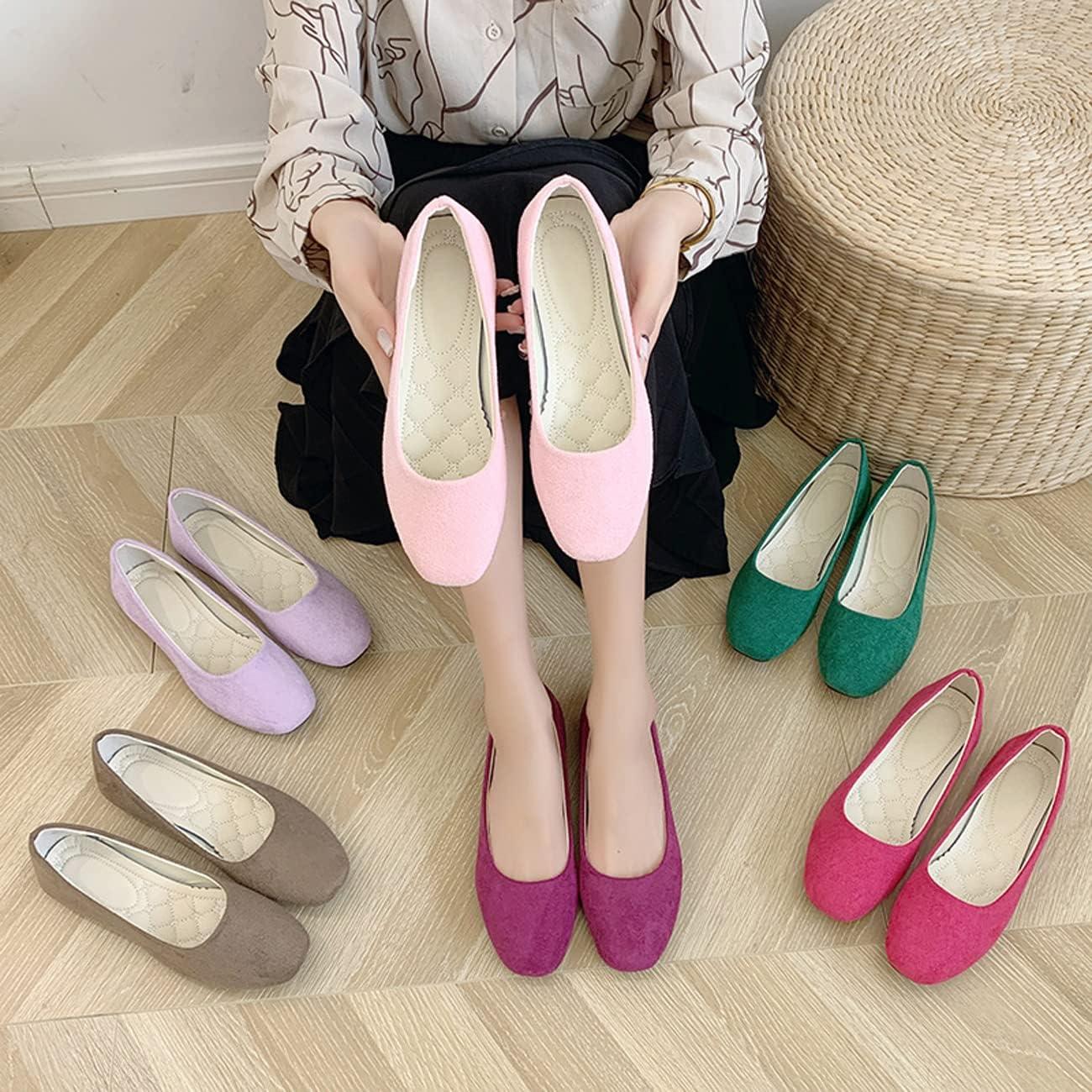 image:imageBallerines plates dcontractes bout carr pour femme lgantes enfiler Couleur unie Tendance Couleur unie Chaussures plates confortables pour le bureau et la conduiteViolet Clair