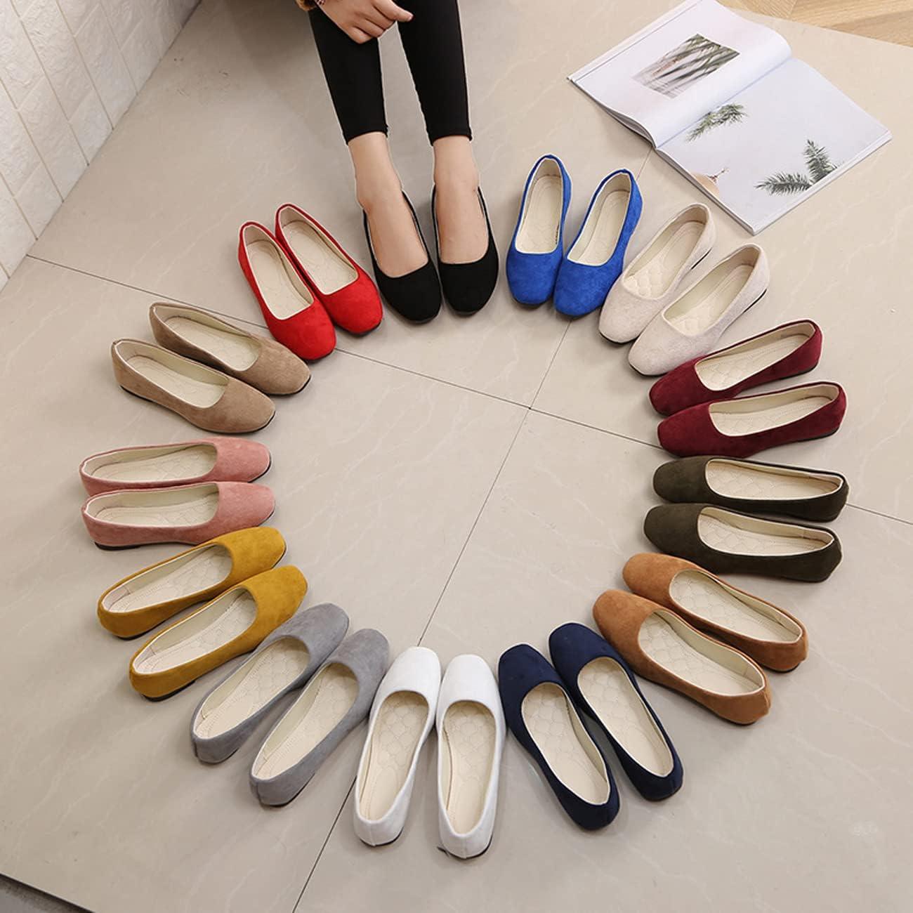 image:imageBallerines plates dcontractes bout carr pour femme lgantes enfiler Couleur unie Tendance Couleur unie Chaussures plates confortables pour le bureau et la conduiteRose