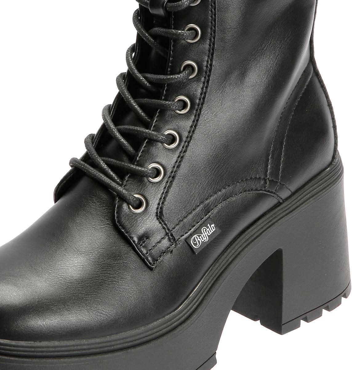 image:imageBuffalo Mila Lace Up Mid Bottes noires pour femmeNoir