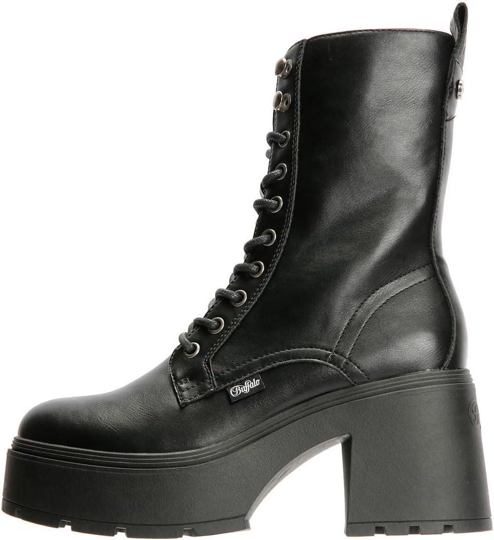 image:imageBuffalo Mila Lace Up Mid Bottes noires pour femmeNoir