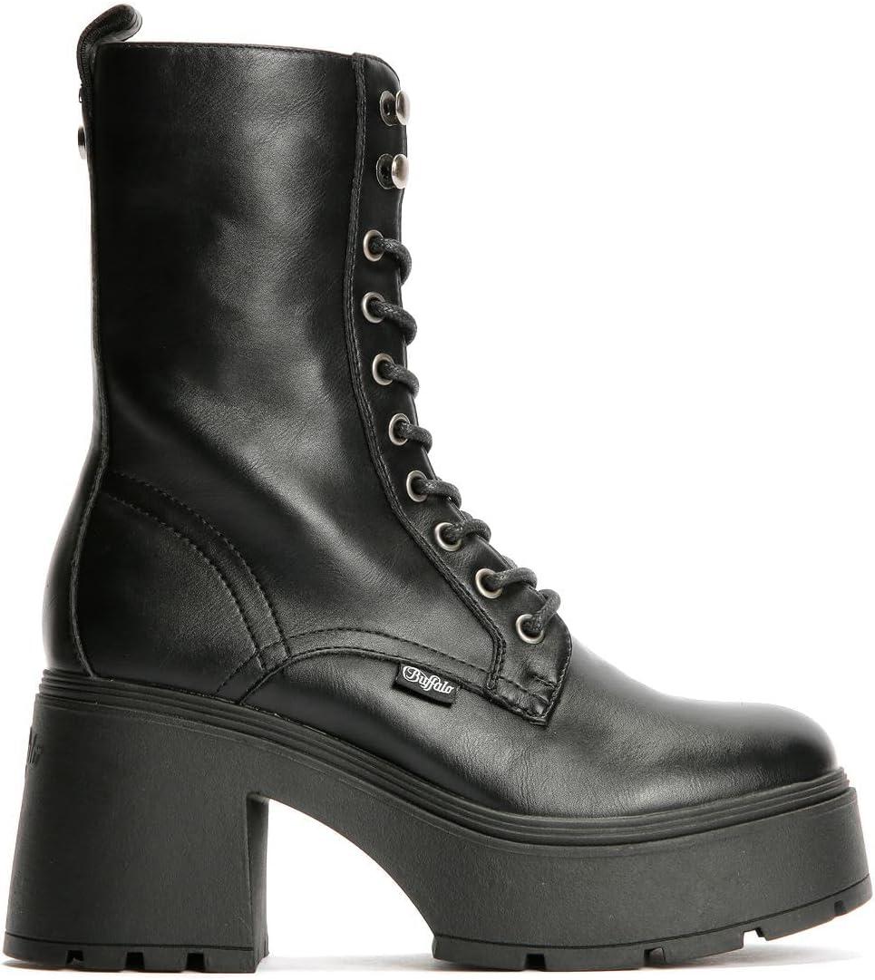 image:imageBuffalo Mila Lace Up Mid Bottes noires pour femmeNoir
