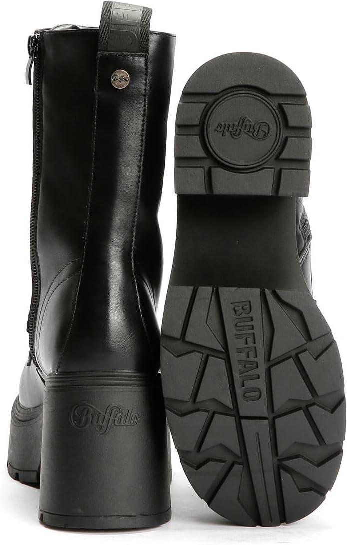 image:imageBuffalo Mila Lace Up Mid Bottes noires pour femmeNoir