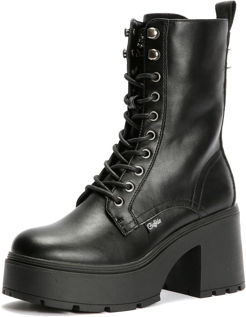 image:imageBuffalo Mila Lace Up Mid Bottes noires pour femmeNoir