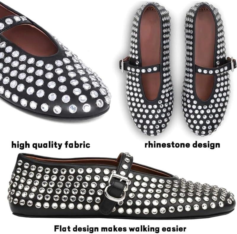 image:imageChaussures de bal ballerines pour femmes avec strass chaussures Mary Jane boucle scintillante et bout rond ballerines ornes de clous Noir 4