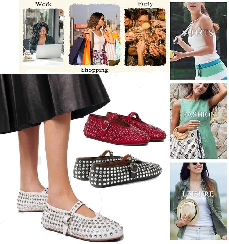 image:imageChaussures de bal ballerines pour femmes avec strass chaussures Mary Jane boucle scintillante et bout rond ballerines ornes de clous Noir 4