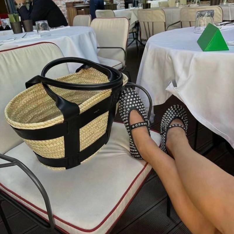 image:imageChaussures de bal ballerines pour femmes avec strass chaussures Mary Jane boucle scintillante et bout rond ballerines ornes de clous Noir 4