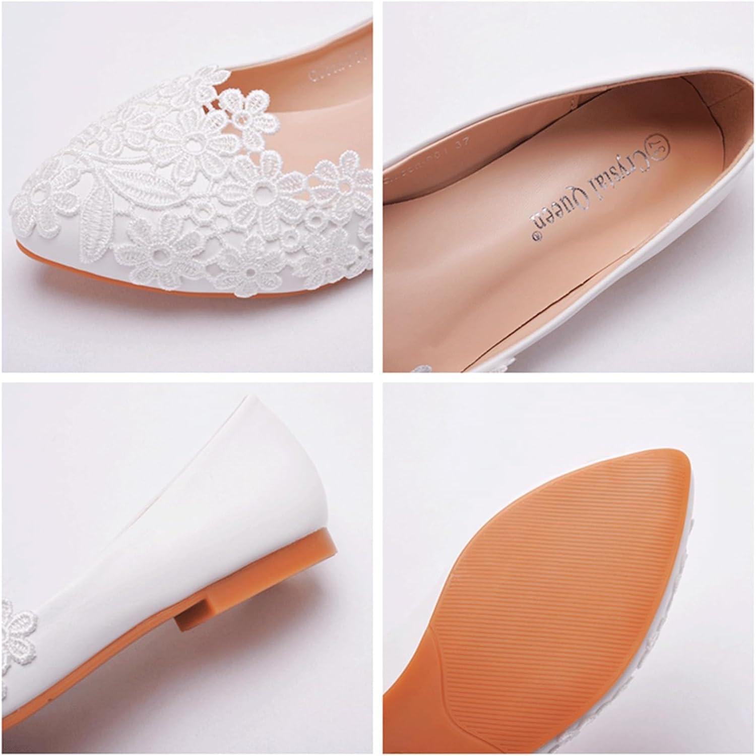 image:imageFGRID Chaussures Plates de Ballet pour Femmes Chaussures de marie Ballerine dcoupes en Dentelle Blanche Bout Pointu Chaussures Dolly Mariage Bout ferm Grande TailleWhite Blanc