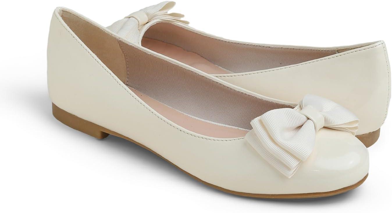 image:imageFeversole Womens Fashion Bow Round Toe Ballet FlatBallerine Bout Rond Mode nud Papillon FemmeBeige Arc