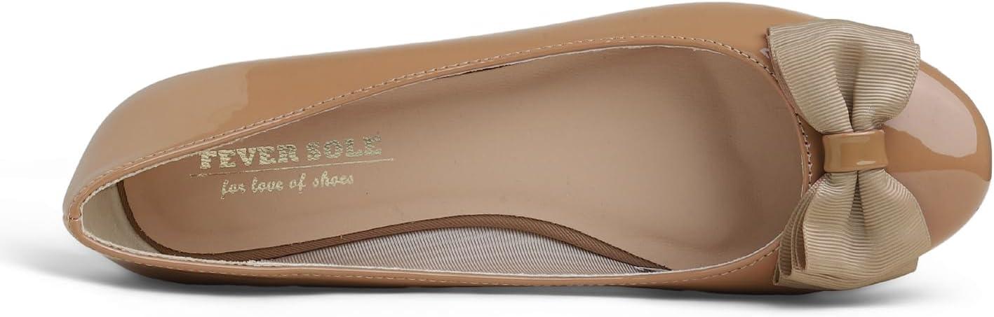 image:imageFeversole Womens Fashion Bow Round Toe Ballet FlatBallerine Bout Rond Mode nud Papillon FemmeBeige Fonc Arc