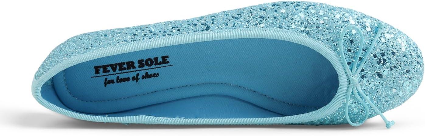 image:imageFeversole Womens Memory Foam Cushion Glitter Ballet FlatMmoire Coussin en Mousse de Femmes Ballerine de Tige Brillante PlatBleu Scintillant
