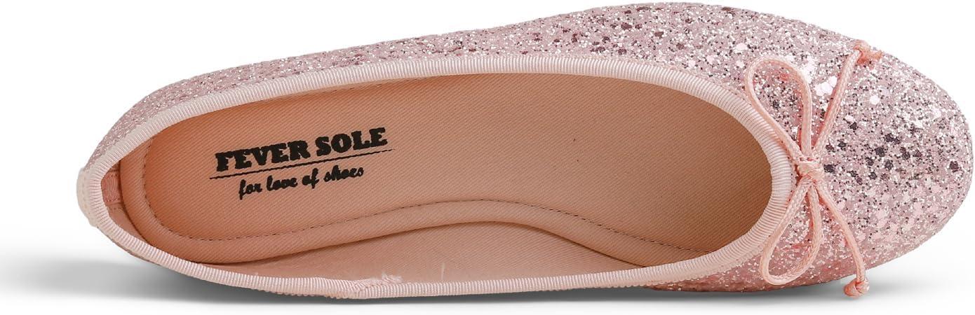 image:imageFeversole Womens Memory Foam Cushion Glitter Ballet FlatMmoire Coussin en Mousse de Femmes Ballerine de Tige Brillante PlatRose Clair Scintillant