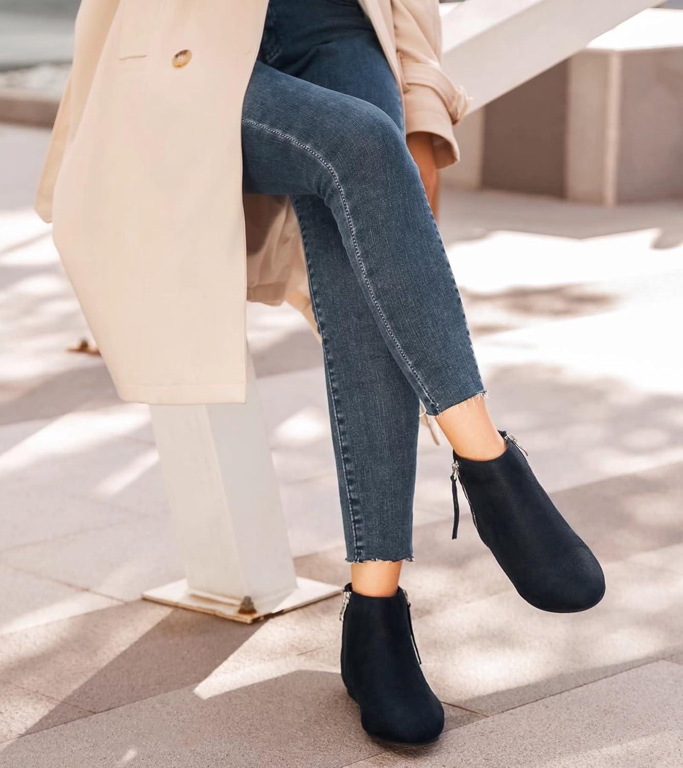 image:imageMaxMuxun Femmes Chaussures Bottes Plates Classique en Daim matelass avec Fermeture glissireBleu