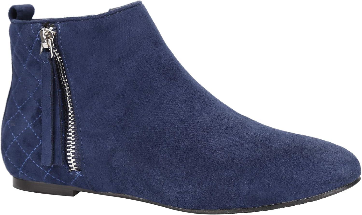 image:imageMaxMuxun Femmes Chaussures Bottes Plates Classique en Daim matelass avec Fermeture glissireBleu