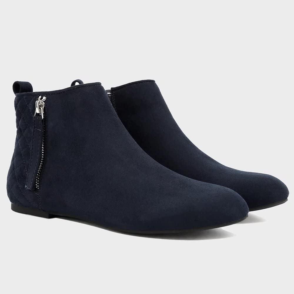 image:imageMaxMuxun Femmes Chaussures Bottes Plates Classique en Daim matelass avec Fermeture glissireBleu