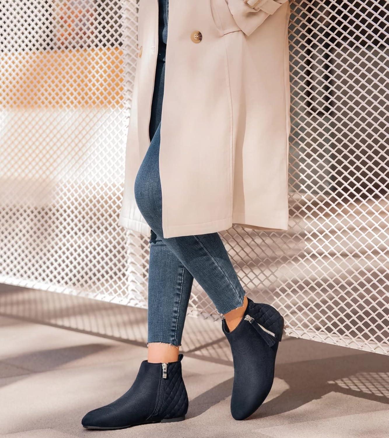 image:imageMaxMuxun Femmes Chaussures Bottes Plates Classique en Daim matelass avec Fermeture glissireBleu