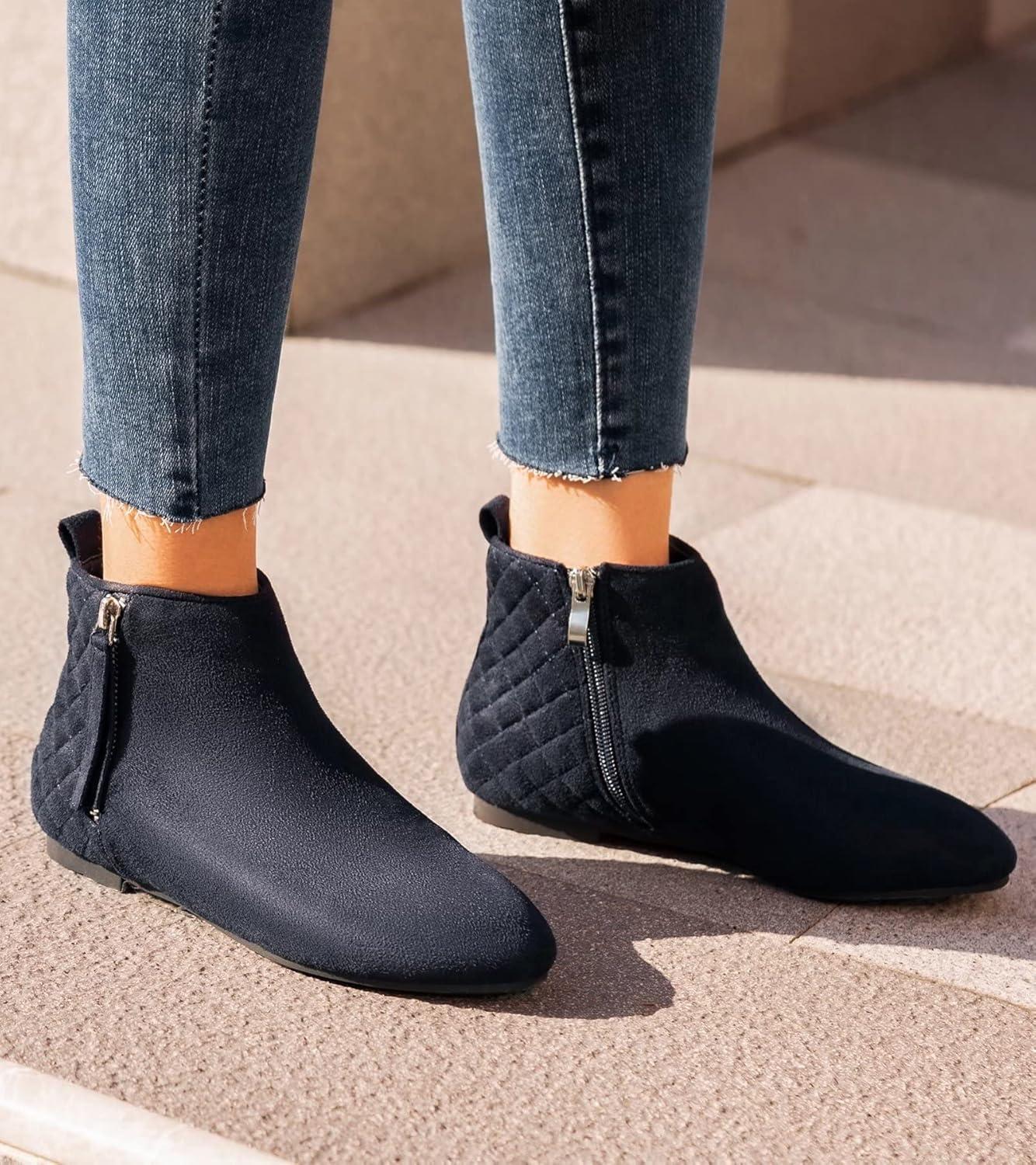 image:imageMaxMuxun Femmes Chaussures Bottes Plates Classique en Daim matelass avec Fermeture glissireBleu