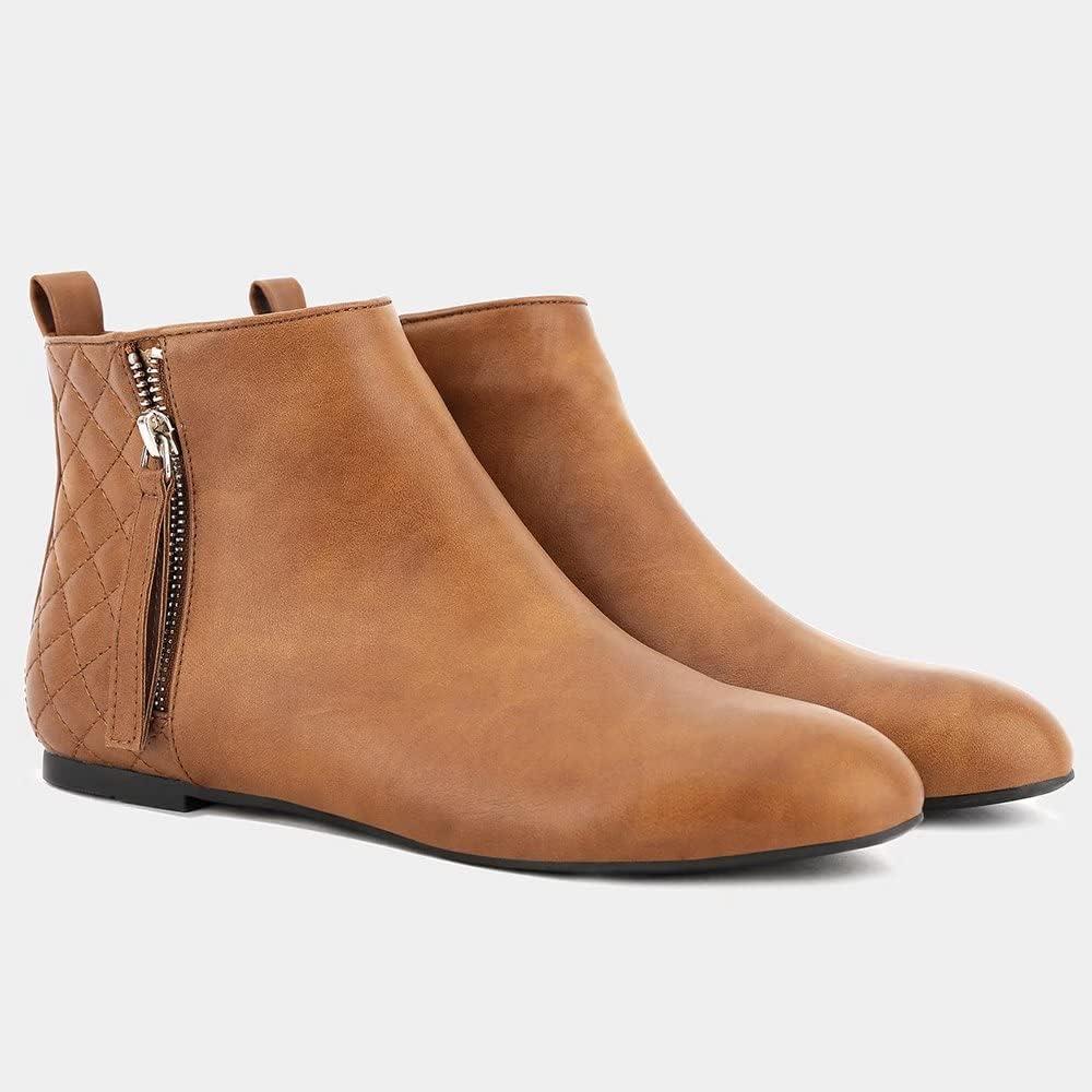 image:imageMaxMuxun Femmes Chaussures Bottes Plates Classique en Daim matelass avec Fermeture glissireCamel
