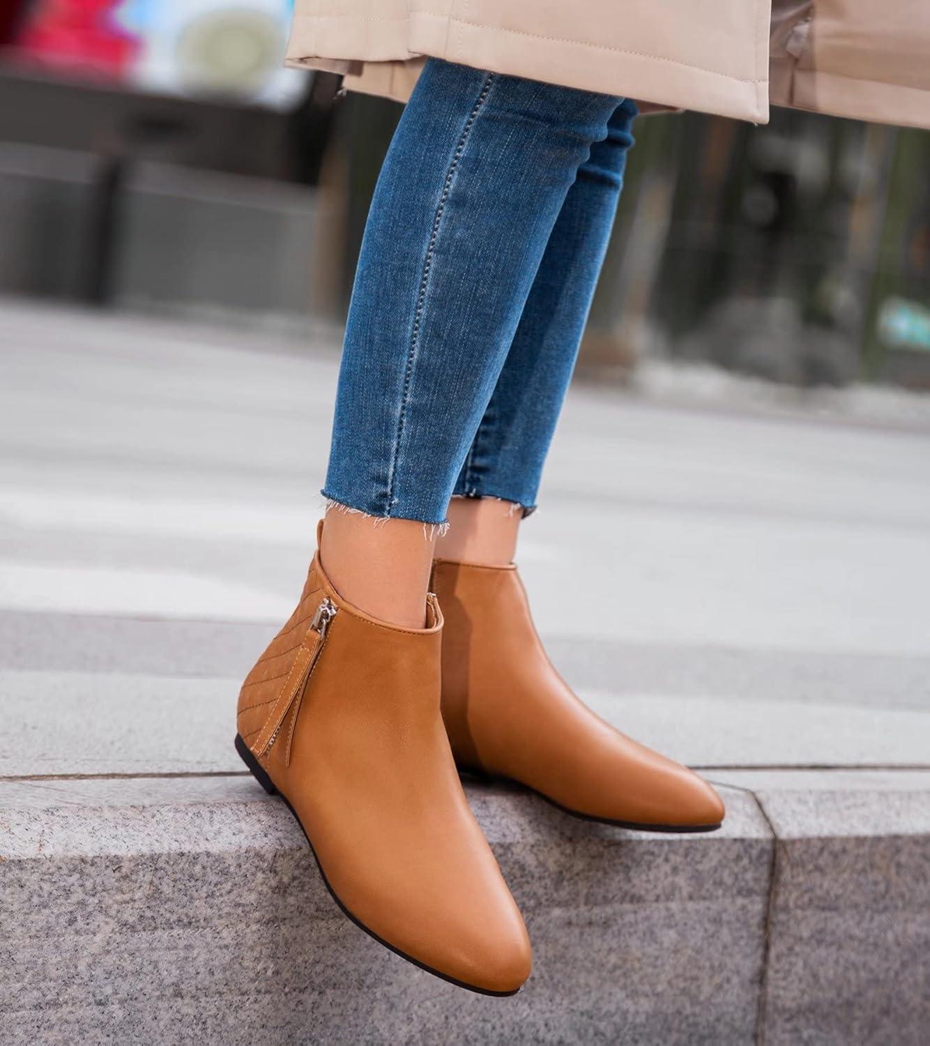 image:imageMaxMuxun Femmes Chaussures Bottes Plates Classique en Daim matelass avec Fermeture glissireCamel