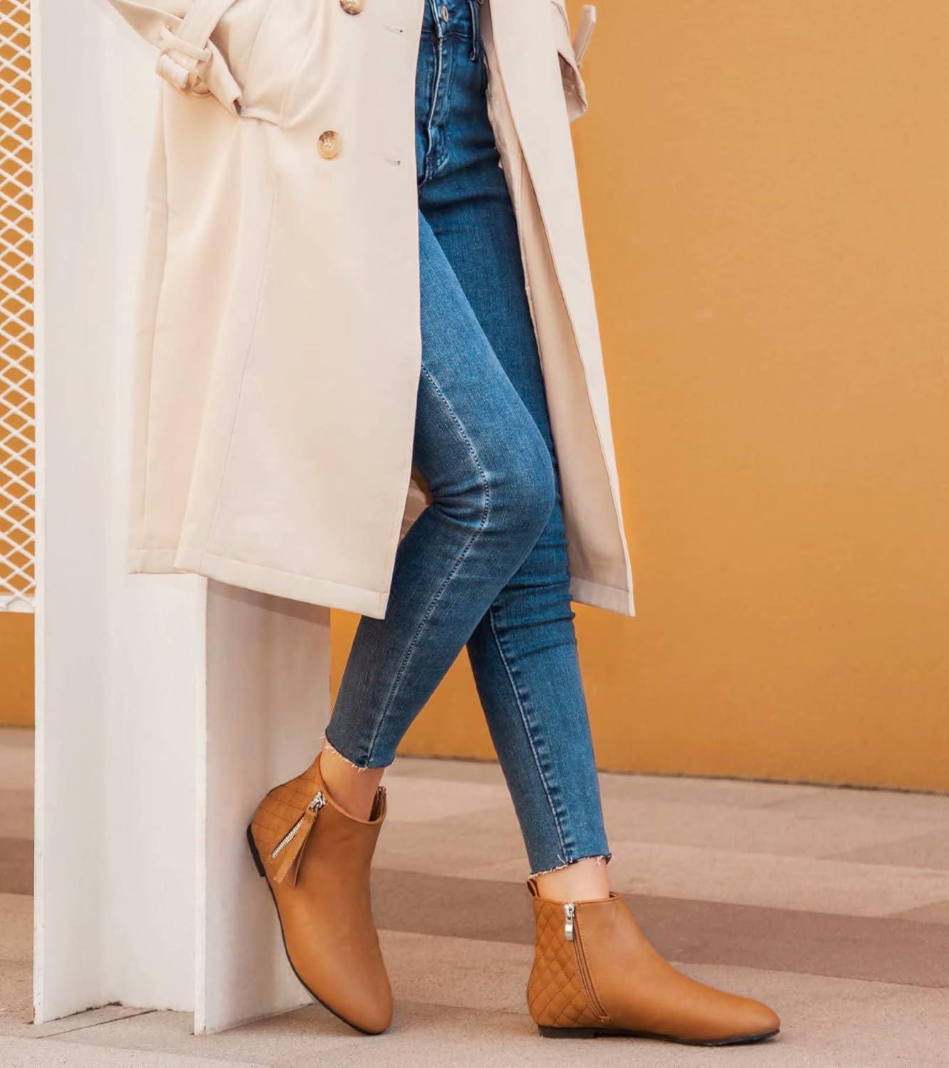 image:imageMaxMuxun Femmes Chaussures Bottes Plates Classique en Daim matelass avec Fermeture glissireCamel