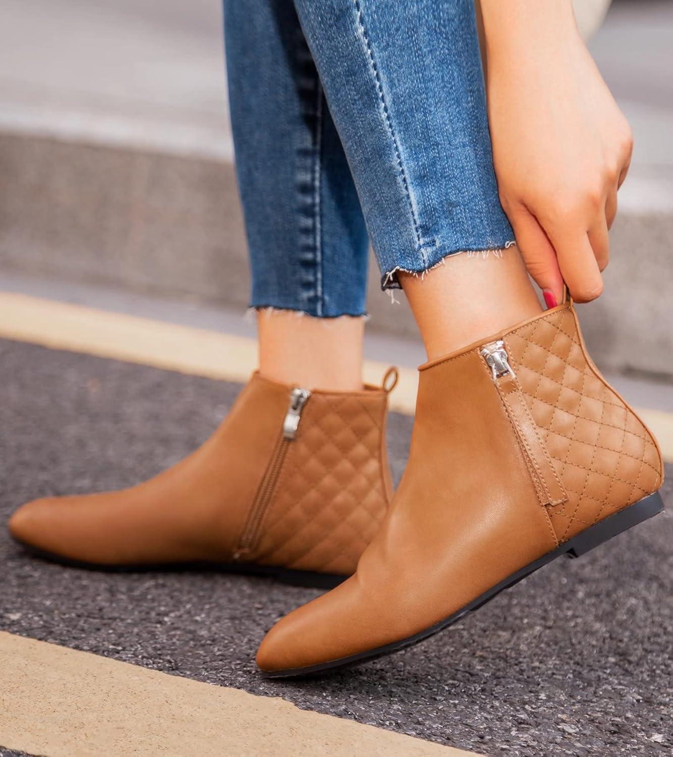 image:imageMaxMuxun Femmes Chaussures Bottes Plates Classique en Daim matelass avec Fermeture glissireCamel