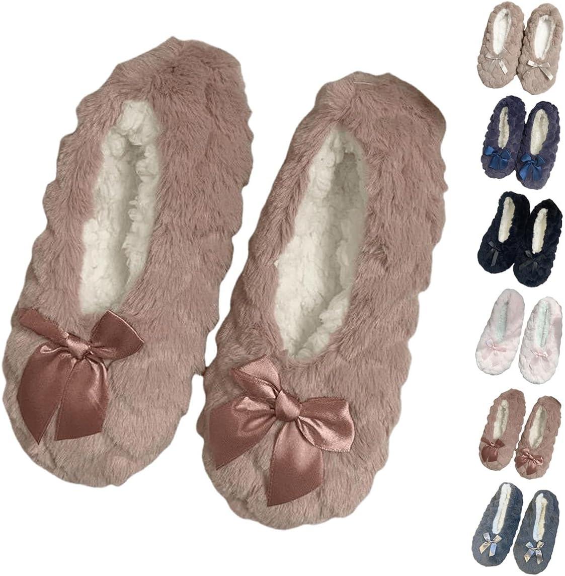 image:imageMinetom Chausson Femme Hiver Fourrure Noeud Papillon Pantoufles Doubl Chaud Maison Ballerines Chaussures PlatesA Kaki