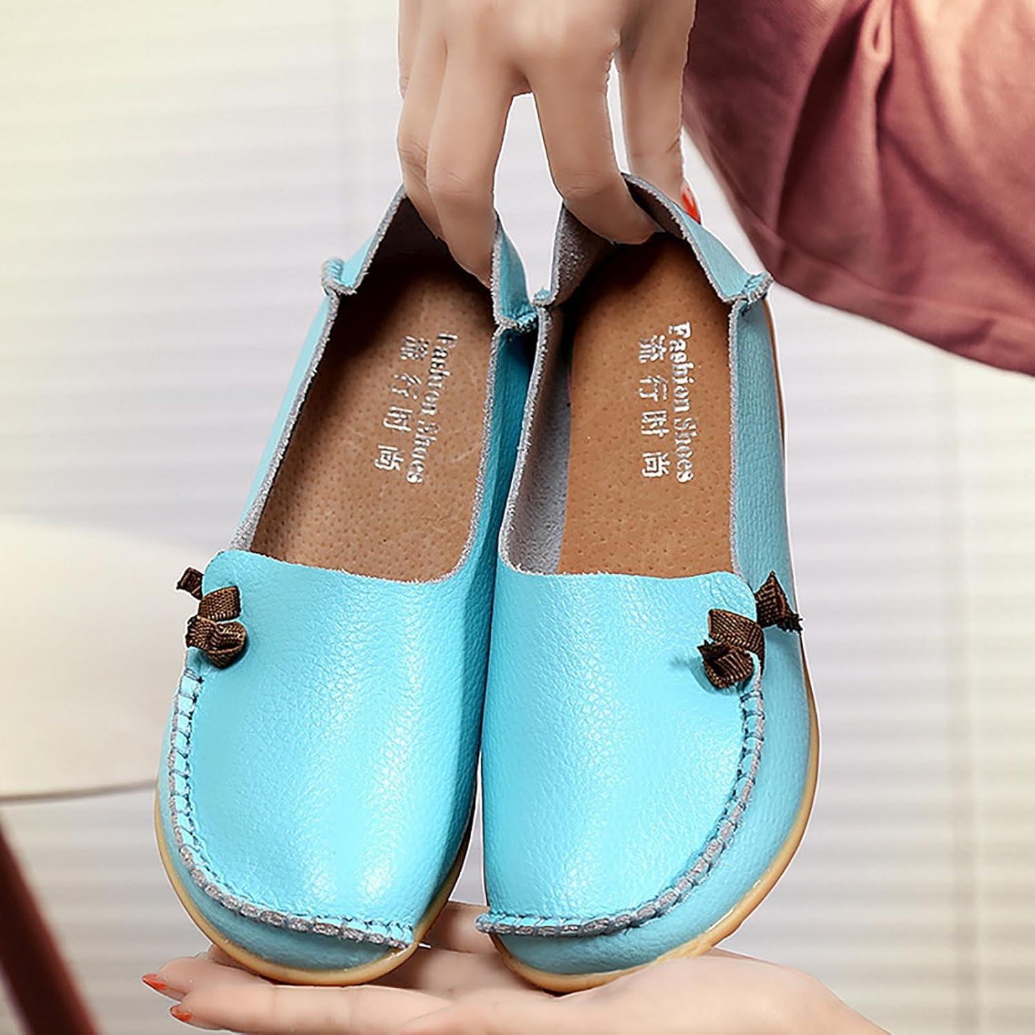 image:imageMocassins en cuir confortables et dcontracts bout rond pour femme Mocassins plats doux et confortables Chaussures plates enfiler Chaussures plates lastiques tige basseBleu Ciel