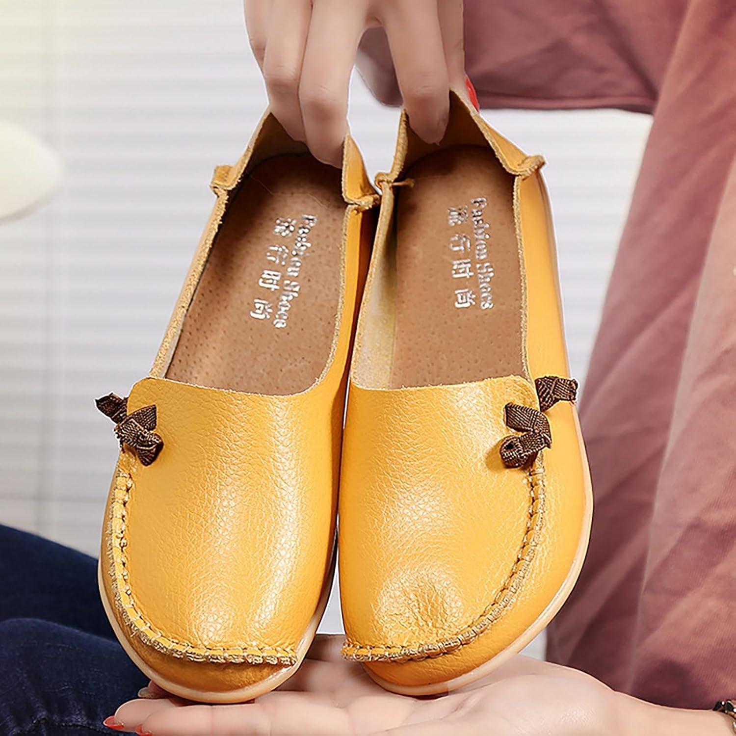 image:imageMocassins en cuir confortables et dcontracts bout rond pour femme Mocassins plats doux et confortables Chaussures plates enfiler Chaussures plates lastiques tige basseJaune