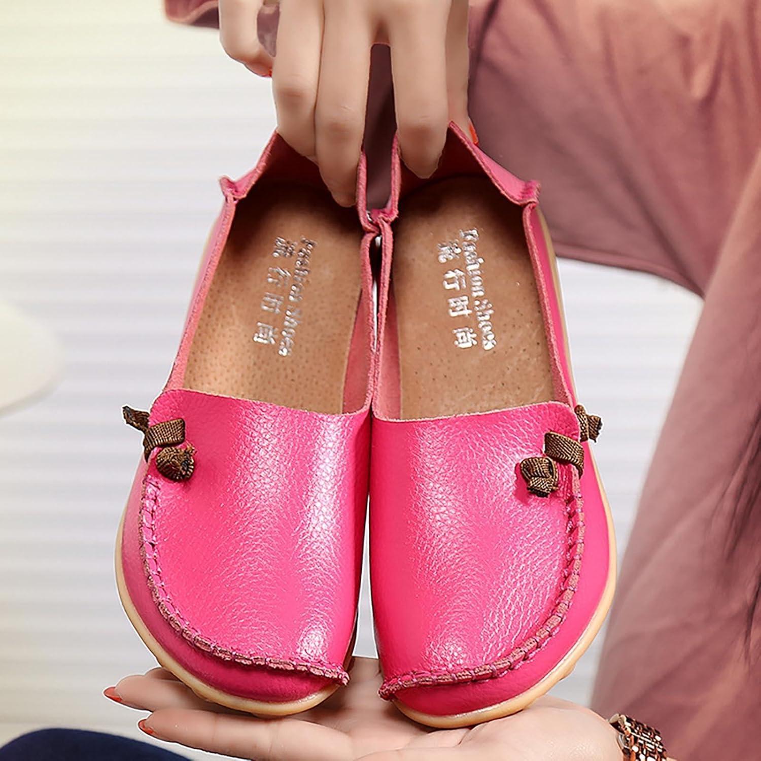image:imageMocassins en cuir confortables et dcontracts bout rond pour femme Mocassins plats doux et confortables Chaussures plates enfiler Chaussures plates lastiques tige basseRouge Pastque