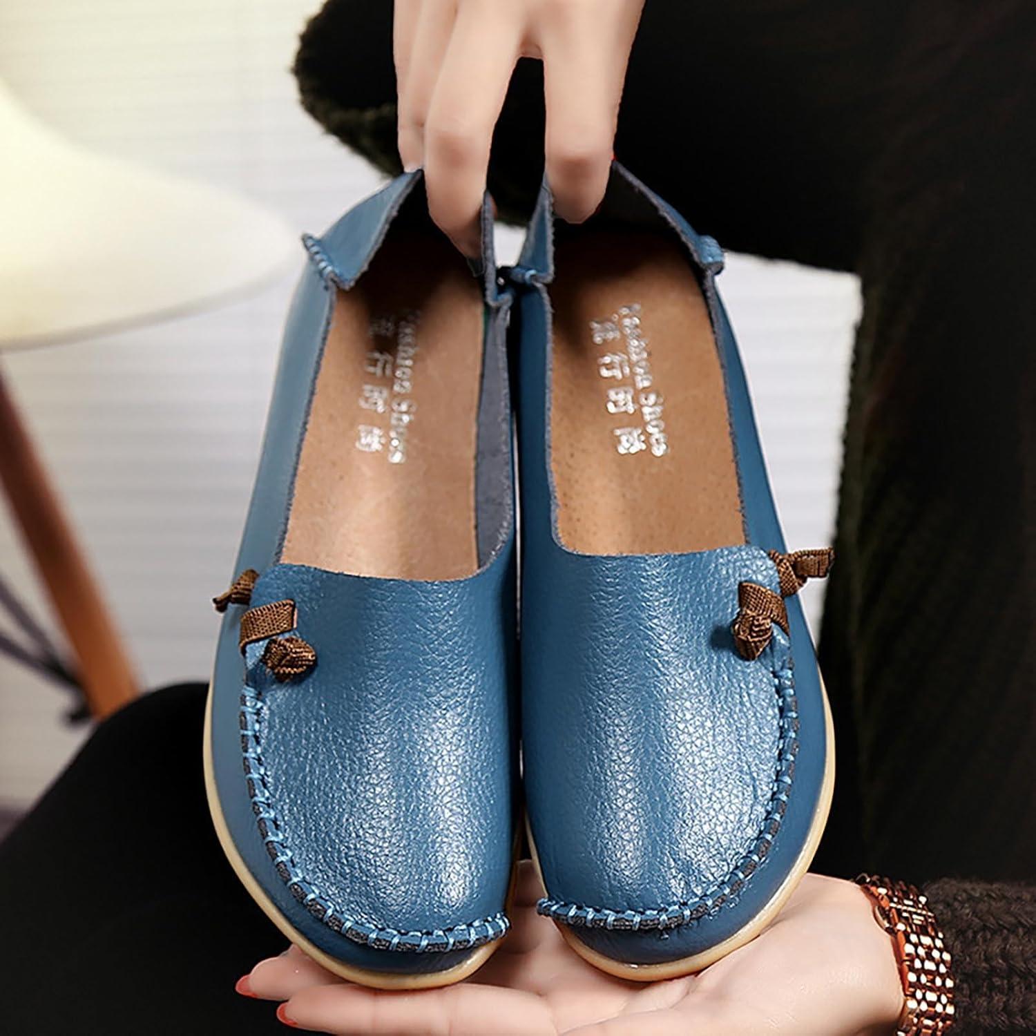 image:imageMocassins en cuir confortables et dcontracts bout rond pour femme Mocassins plats doux et confortables Chaussures plates enfiler Chaussures plates lastiques tige basseBleu Clair