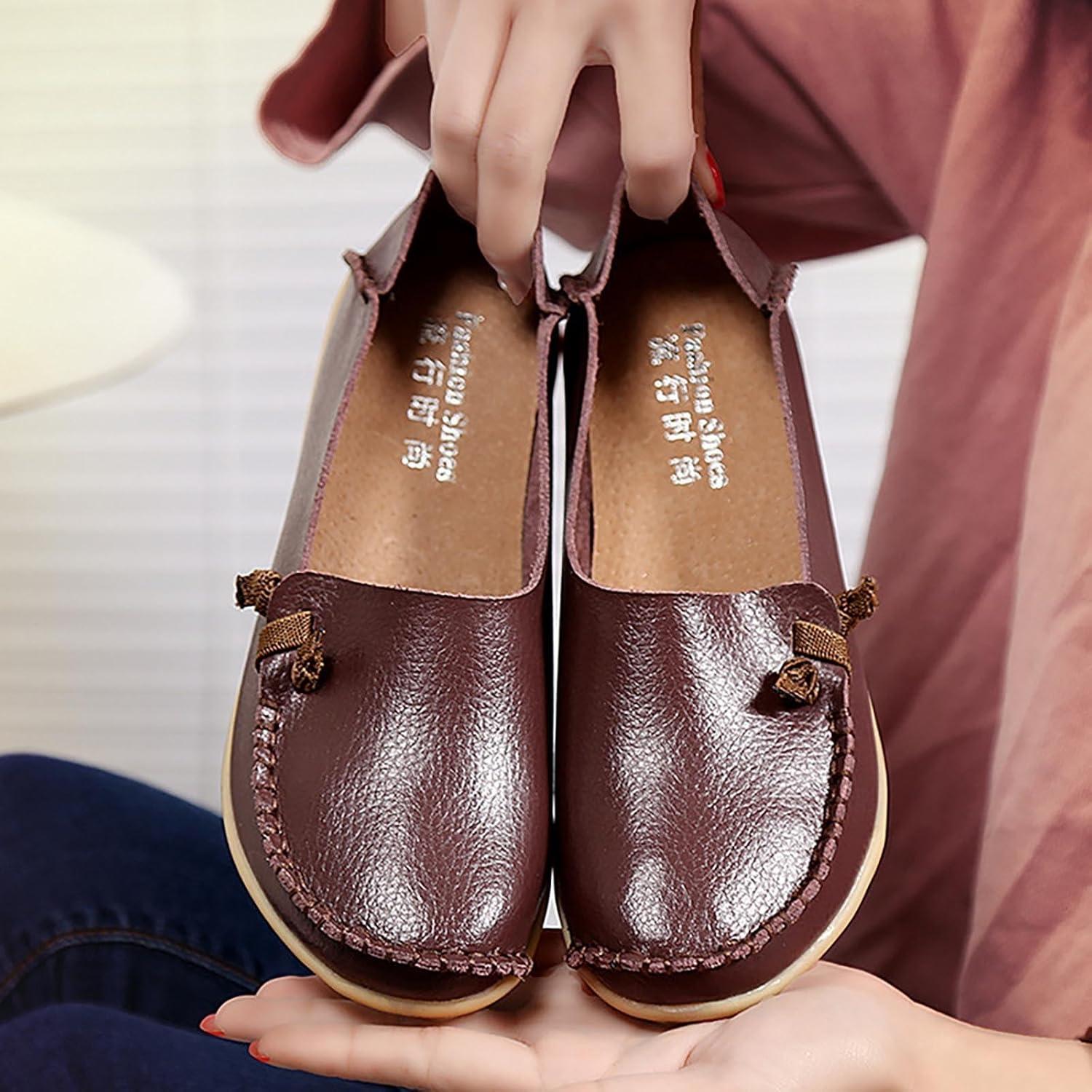 image:imageMocassins en cuir confortables et dcontracts bout rond pour femme Mocassins plats doux et confortables Chaussures plates enfiler Chaussures plates lastiques tige basseCaf