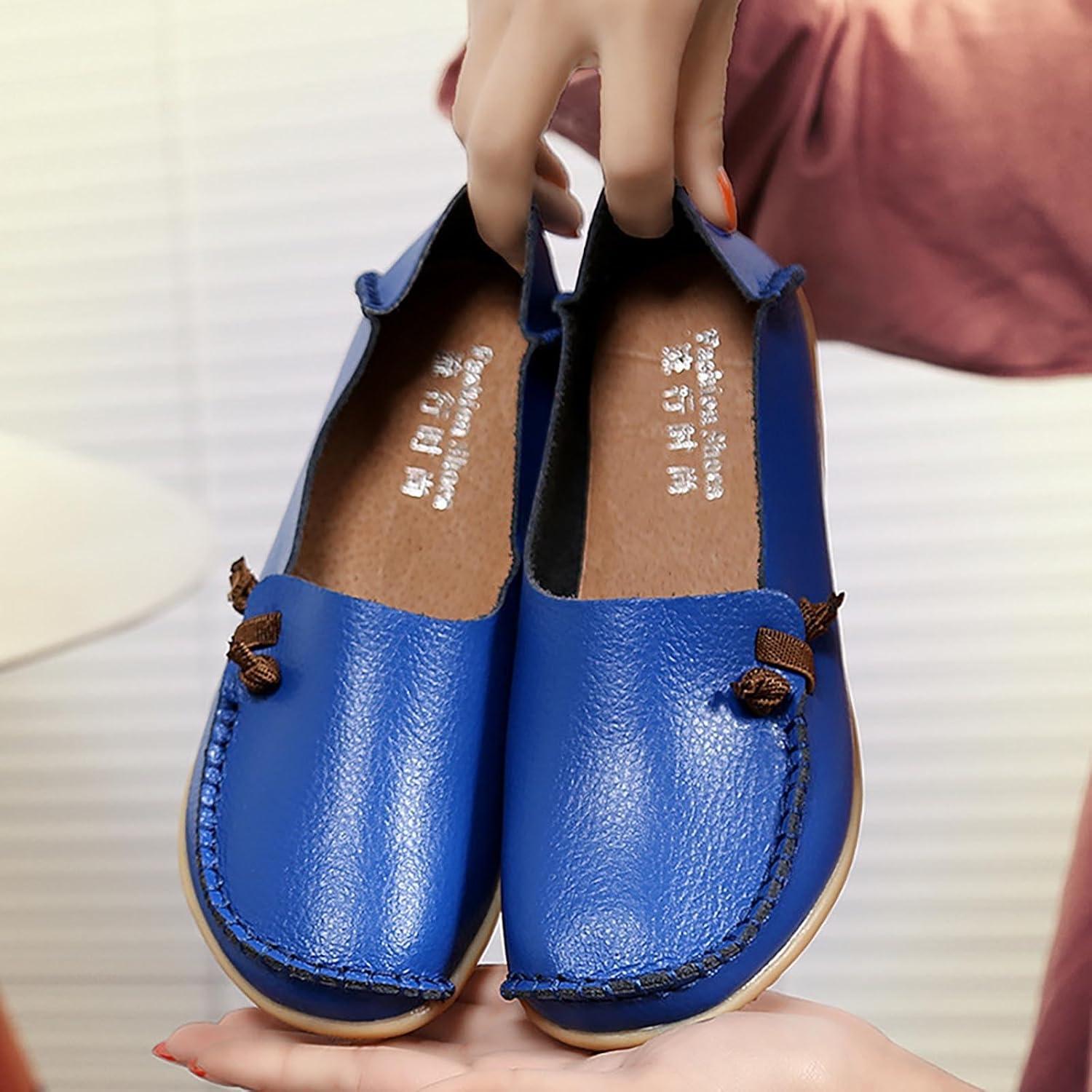 image:imageMocassins en cuir confortables et dcontracts bout rond pour femme Mocassins plats doux et confortables Chaussures plates enfiler Chaussures plates lastiques tige basseBleu