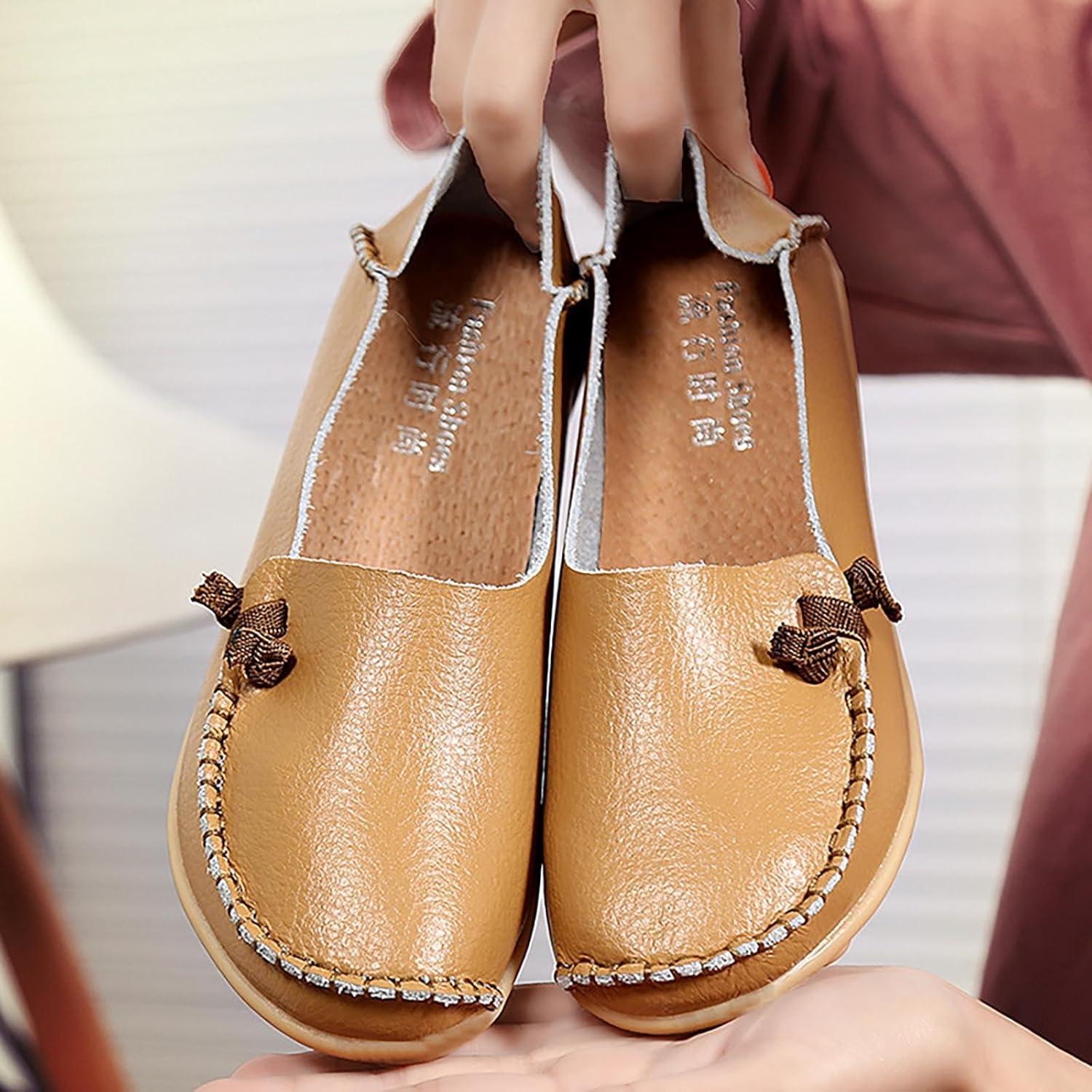 image:imageMocassins en cuir confortables et dcontracts bout rond pour femme Mocassins plats doux et confortables Chaussures plates enfiler Chaussures plates lastiques tige basseKaki