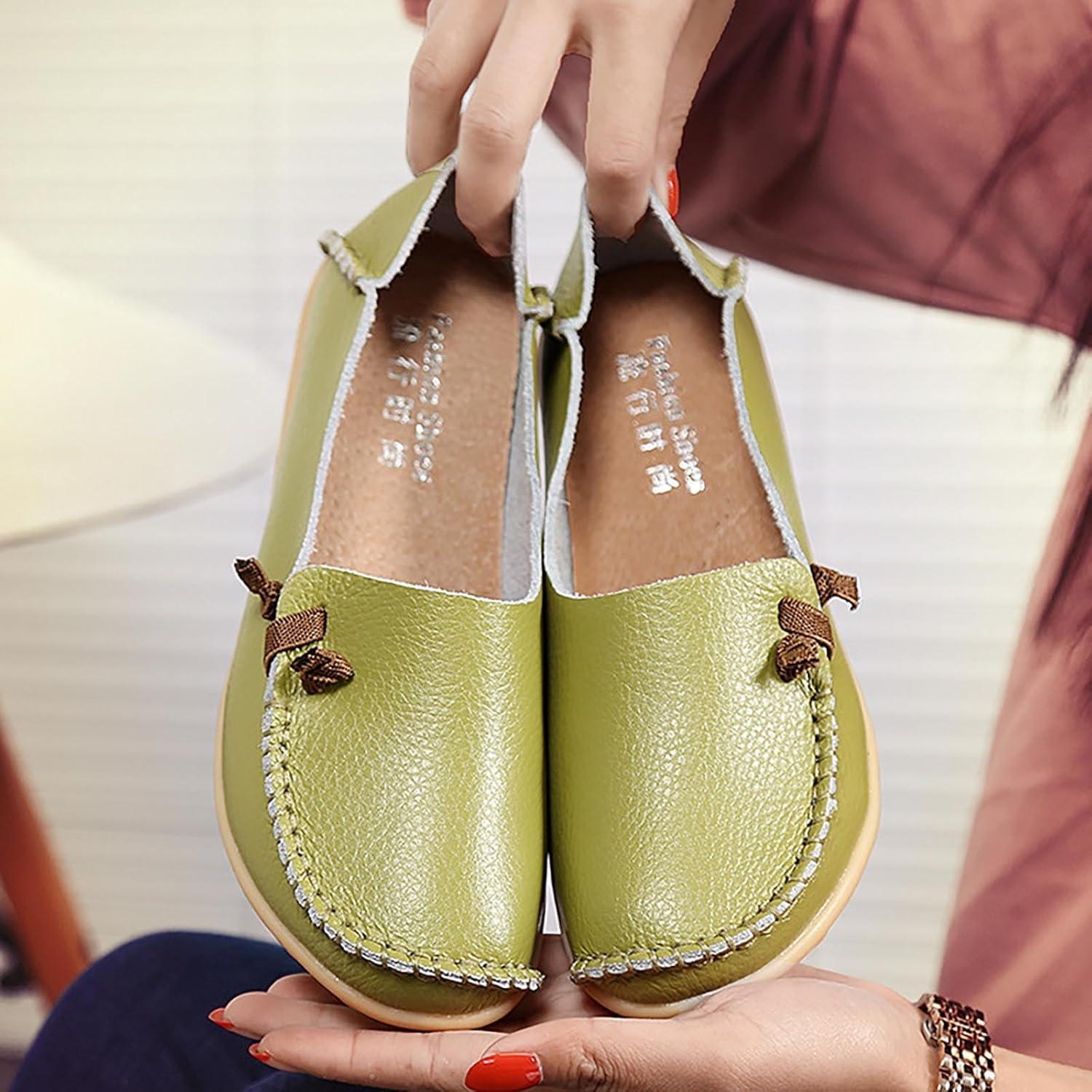 image:imageMocassins en cuir confortables et dcontracts bout rond pour femme Mocassins plats doux et confortables Chaussures plates enfiler Chaussures plates lastiques tige basseVert Menthe