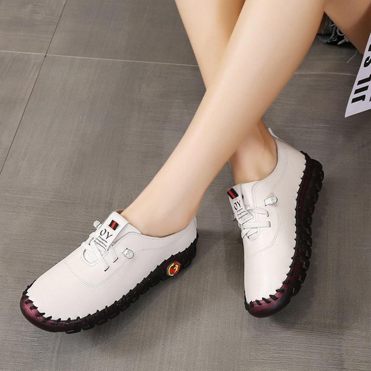 image:imageMocassins plats dcontracts enfiler en cuir confortables pour femmeBlanc